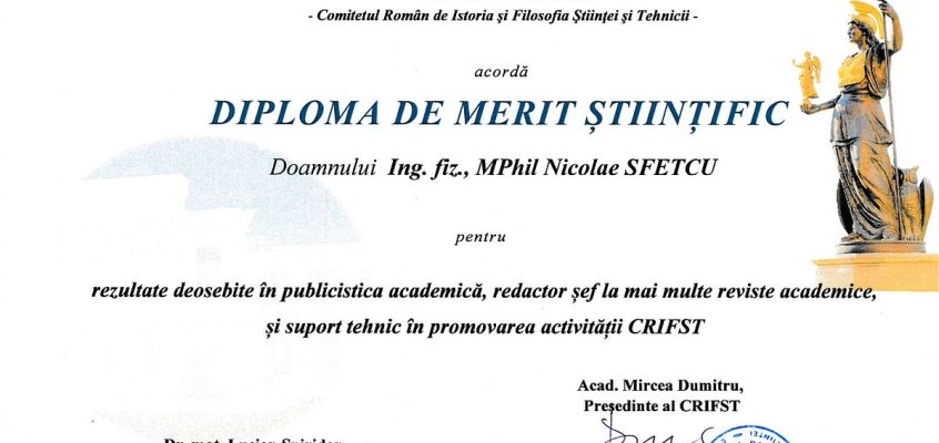 Comitetul Român de Istoria și Filosofia Științei și Tehnicii al Academiei Române: ”Meritul științific” - Nicolae Sfetcu