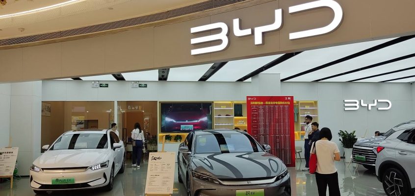 A BYD car showroom in a shopping mall in Shenzhen